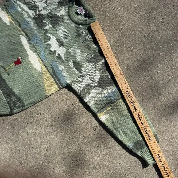 Vintage 80s Campus Green Golf Crewneck Sweater AOP Rare Acrylic Men's Size XL - Picture 9 of 9